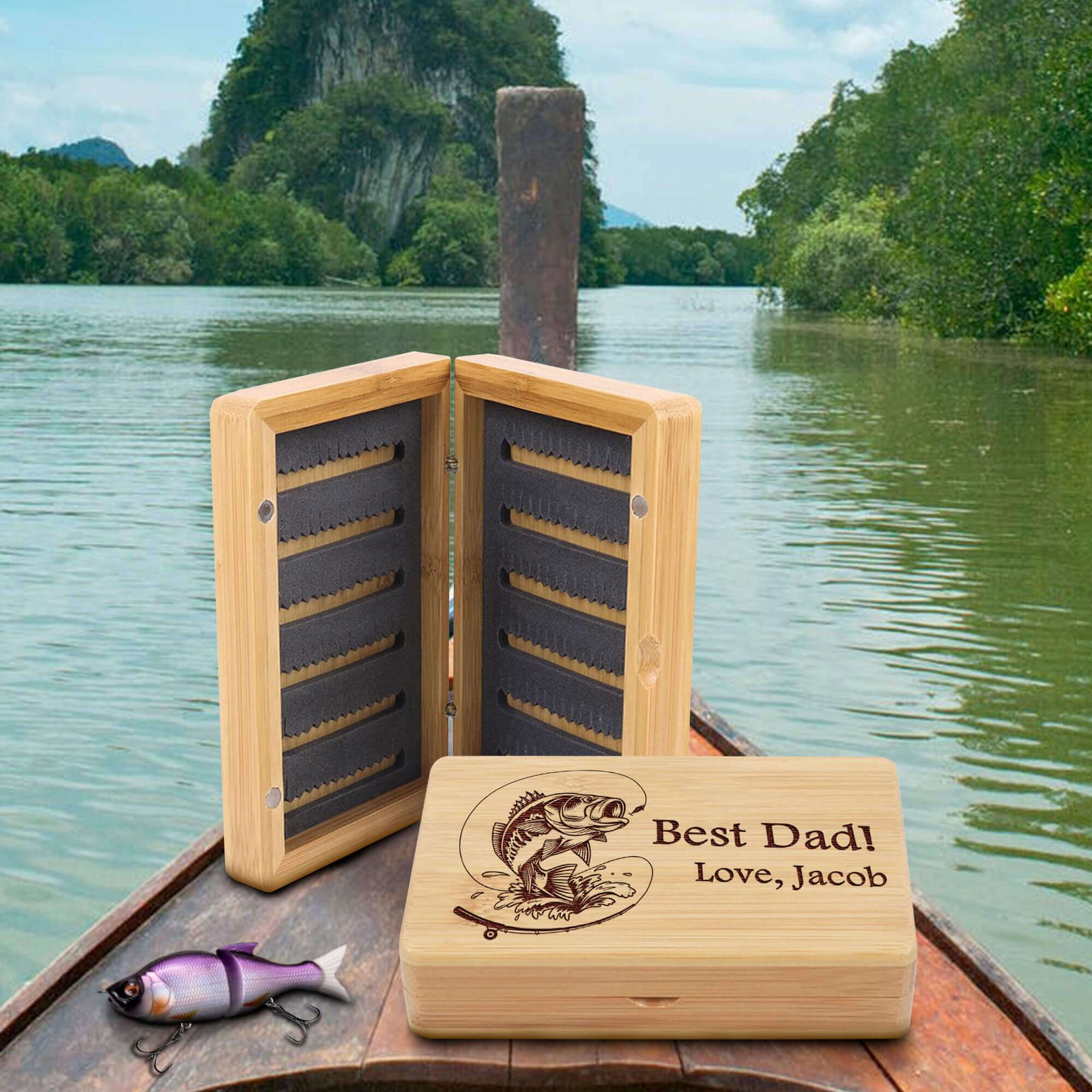 Bamboo Fly Fishing Box: Tackle Box Gift for Fishermen