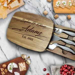 Personalized Cheese Board with Names –  Engraved Monogrammed Charcuterie Board – Engagement Gifts for Couples – Custom Wedding Gift