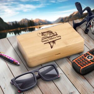 Bamboo Engraved Fishing Box for Fly Fishing Keepsakes