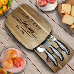 Personalized Cheese Board with Names –  Engraved Monogrammed Charcuterie Board – Engagement Gifts for Couples – Custom Wedding Gift