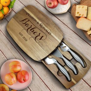 Personalized Charcuterie Board with Tools | Perfect Gift for Wedding or Engagement or Anniversary | Monogrammed Cheese Board for Couples