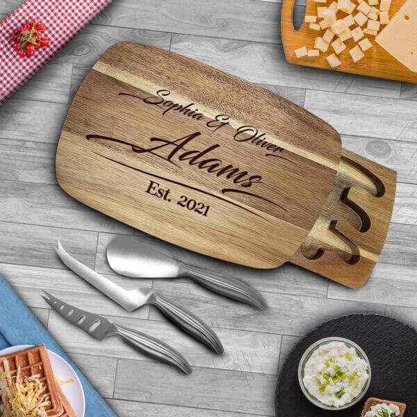 Personalized Cheese Board, Name Tag Engravers Unique Engagement Gifts for the Couple - Aspera Design