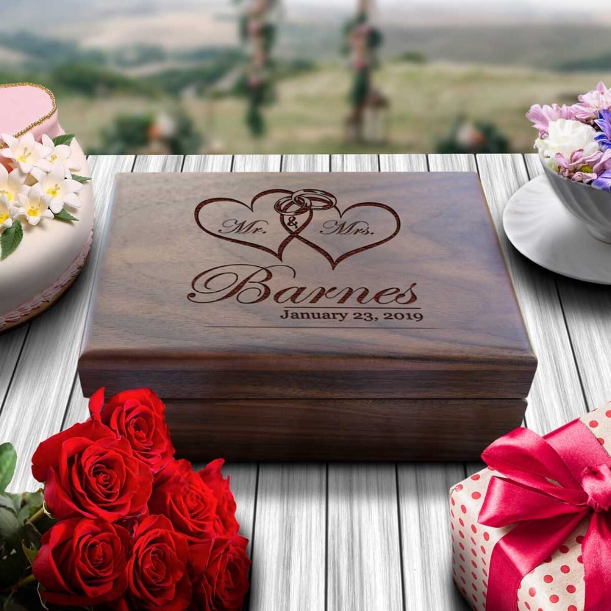Details about   Personalized Memory Keepsake Jewelry Gift Box Couples Custom Wedding Photo Chest 