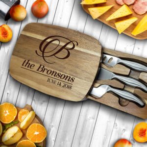 Personalized Cheese Platter Set with Family Name | Serving Board Gift Idea for Wedding or Anniversary | Engraved Monogram Charcuterie Board