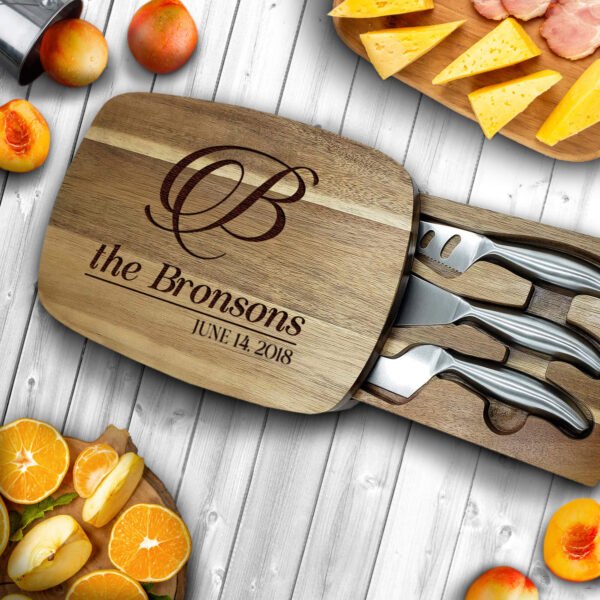 Best Wedding Gift, Cheese Platter Board with Simple Ideas and Engraved Metal Name Tags - Aspera Design