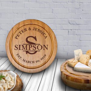Large Round Charcuterie Board, Wooden Cheeseboard and Knife Set – Personalized Board for Wedding, Christmas, Couples & Engagement