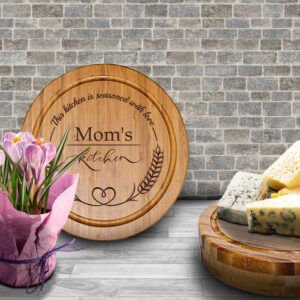 Charcuterie Board, Round Bamboo Tray, Wooden Cheeseboard and Knife Set, Large Cheese Board, Kitchen Gift for Grandma, Gift for Mom
