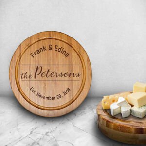 Personalized Custom Round Cheese Board with Tools, Large Circle Charcuterie Platter, Engraved, Wooden Serving Tray with Monogram