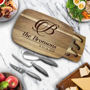 Personalized Cheese Platter Set with Family Name | Serving Board Gift Idea for Wedding or Anniversary | Engraved Monogram Charcuterie Board