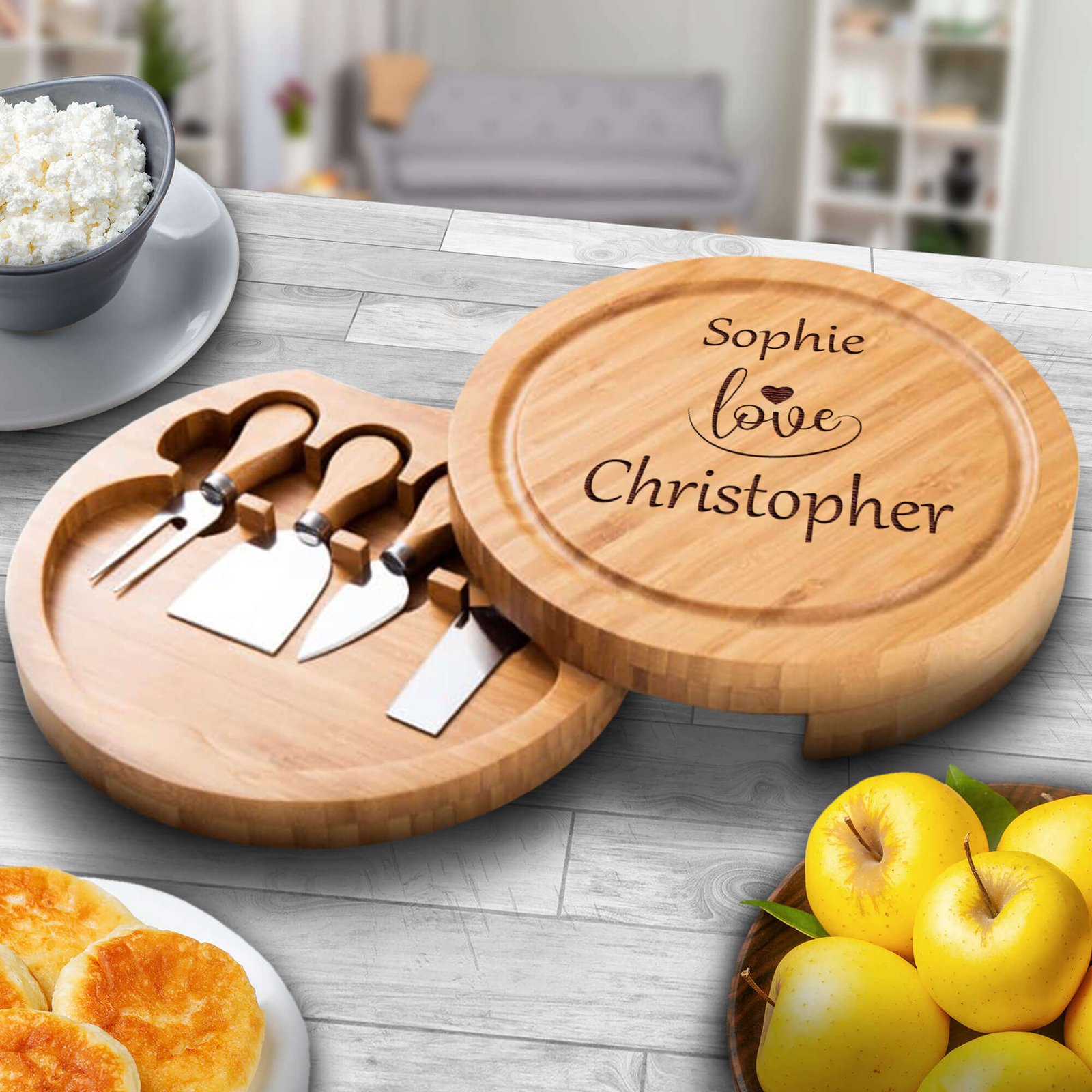 Creative Wood Cheese Board Ideas and Mini Charcuterie Board with Innovative Self-Sharpening Knife Set, Perfect Cheese Boards for Gifts - Aspera Design