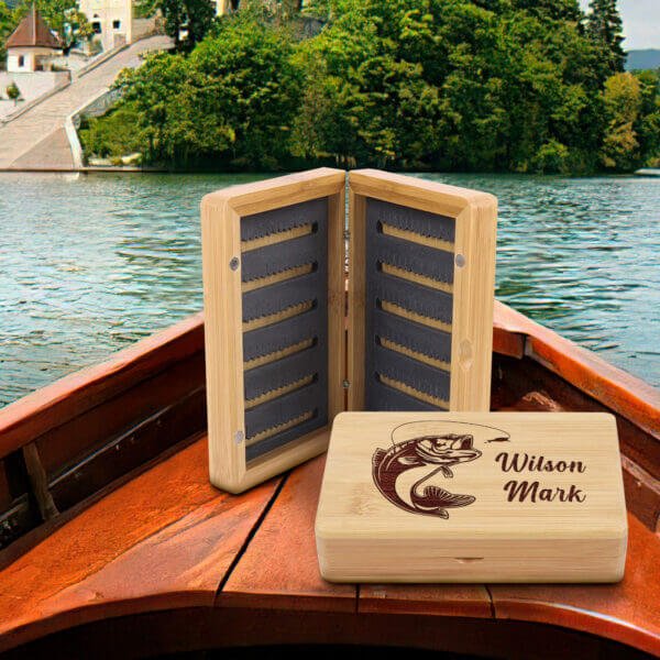 Premium Wood Box Engraving for Fishing Enthusiasts - Personalized Tackle Storage Solution.