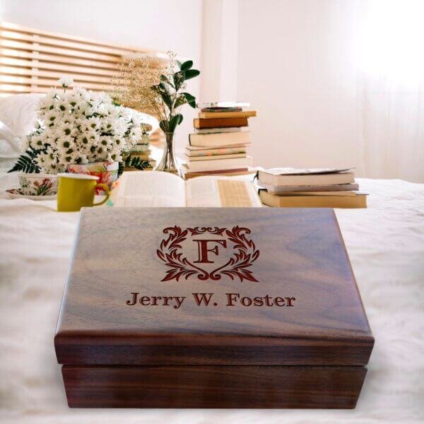 Engraved Walnut Box: Unique Anniversary Gifts for Men with Keepsake Storage - Aspera Design