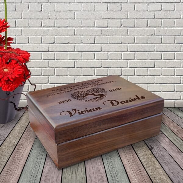 Short Funeral Quotes Engraved on a Small Wooden Storage Box - Aspera Design