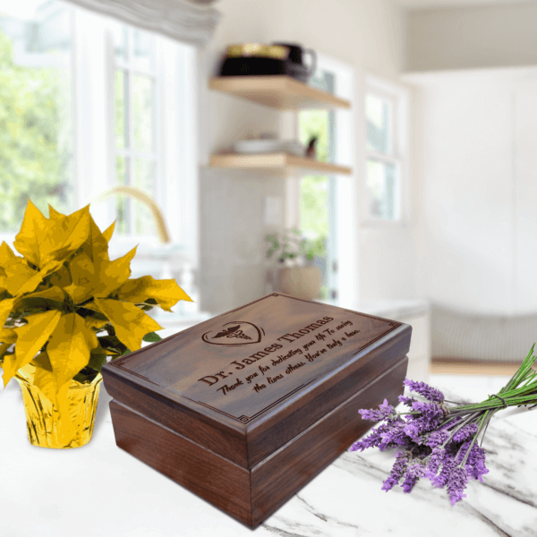 Unique Graduation Gifts for Doctors: Wood Crate Box and Personalized Engraved Wooden Keepsakes - Aspera Design