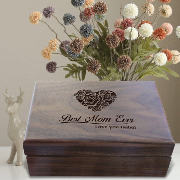 Large Wooden Jewelry Box: Birthday Gifts for Women with Engraved Memorial - Aspera Design