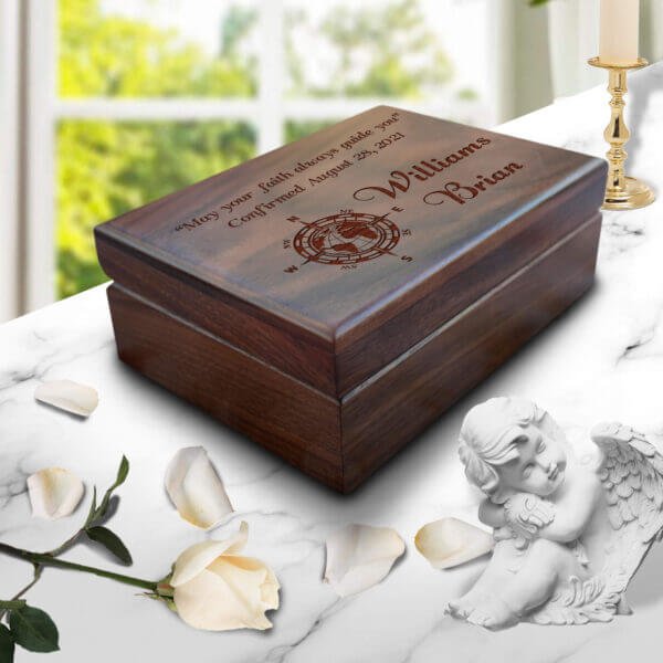 Confirmation Box, Baptism Box, First Communion Gifts, Christening Gift, Memory Keepsake Box - A collection of religious-themed boxes for special occasions.