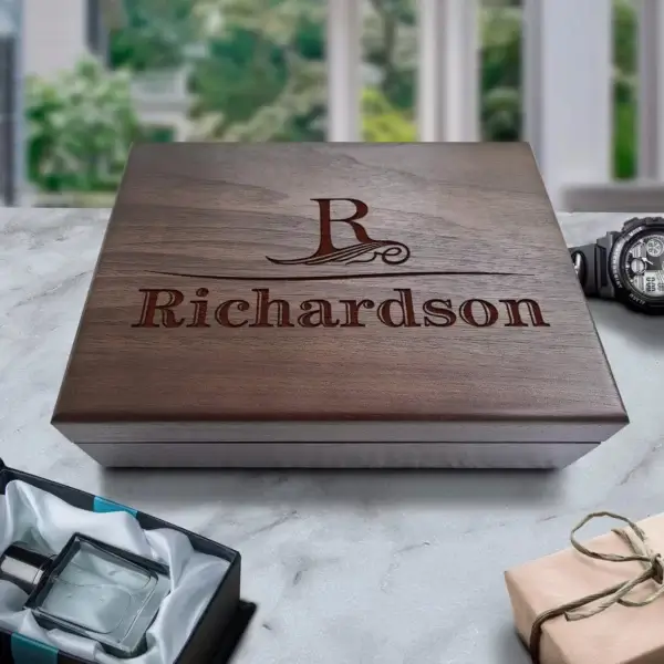 Personalized Walnut Gift Box, Luxury Mens Jewelry Box