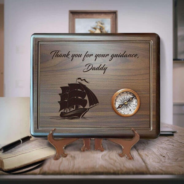 Surprise your dad with a one-of-a-kind engraved wooden sign with a compass gift that he'll cherish.