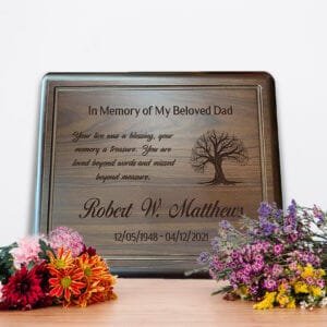 Personalized Dad Memorial, Goodbyes are Not Forever Remembrance Gift, In Loving Memory of Dad, Loss off of Father Keepsake, 7×9 Dark Walnut