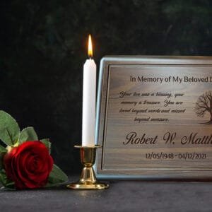 Personalized Dad Memorial, Goodbyes are Not Forever Remembrance Gift, In Loving Memory of Dad, Loss off of Father Keepsake, 7×9 Dark Walnut