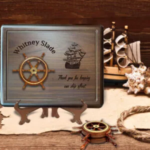 Ship Wheel on Walnut Plaque, Carved Sailing Ship Plaque, Gift for Dad or Husband, Retirement Gift for Men, Custom Quote Engraved In Plaque