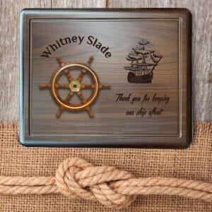 Ship Wheel on Walnut Plaque, Carved Sailing Ship Plaque, Gift for Dad or Husband, Retirement Gift for Men, Custom Quote Engraved In Plaque