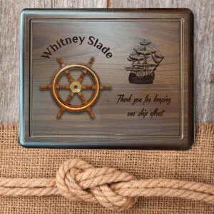 Ship Wheel on Walnut Plaque, Carved Sailing Ship Plaque, Gift for Dad or Husband, Retirement Gift for Men, Custom Quote Engraved In Plaque
