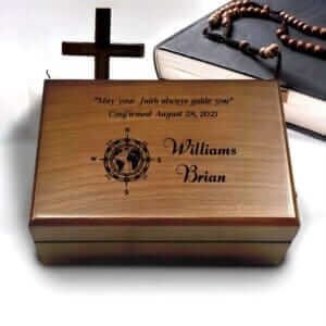Engraved Confirmation Wooden Box, Compasses with Scripture for First Communion Keepsake Box, Baptism Gift for Boys, Bible Verse Gift
