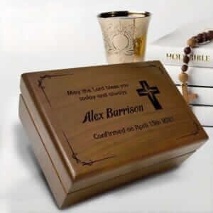 Engraved Baptism Remembrance Box with Compass, Personalized Confirmation Gift for Boys, Communion Keepsake Box, Baptism Gift for Grandson