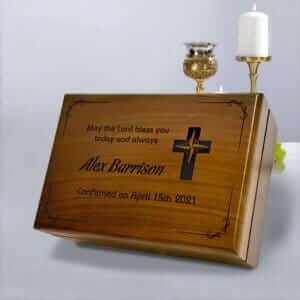 Engraved Baptism Remembrance Box with Compass, Personalized Confirmation Gift for Boys, Communion Keepsake Box, Baptism Gift for Grandson