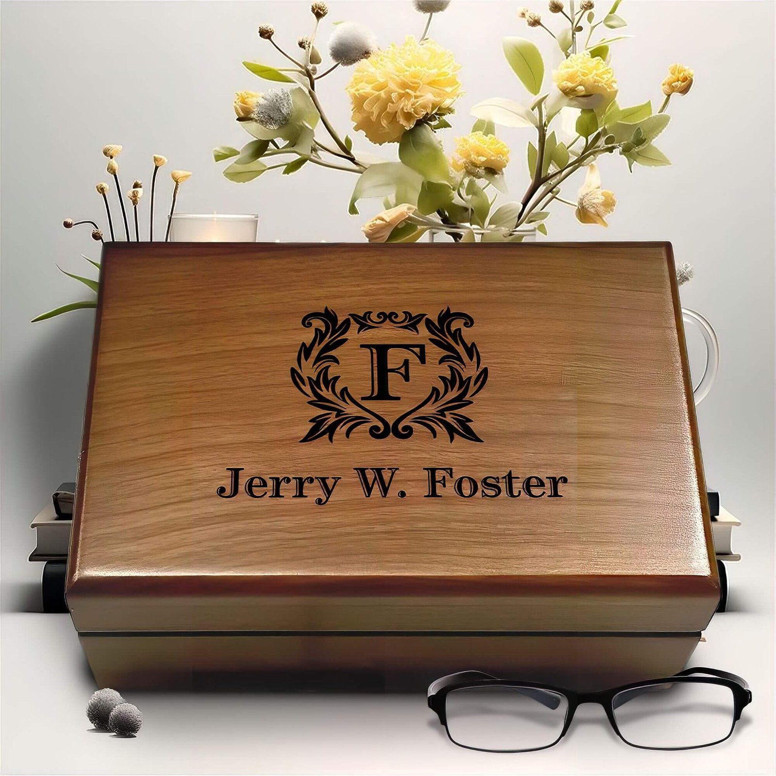Engraved Walnut Box: Unique Anniversary Gifts for Men with Keepsake Storage - Aspera Design