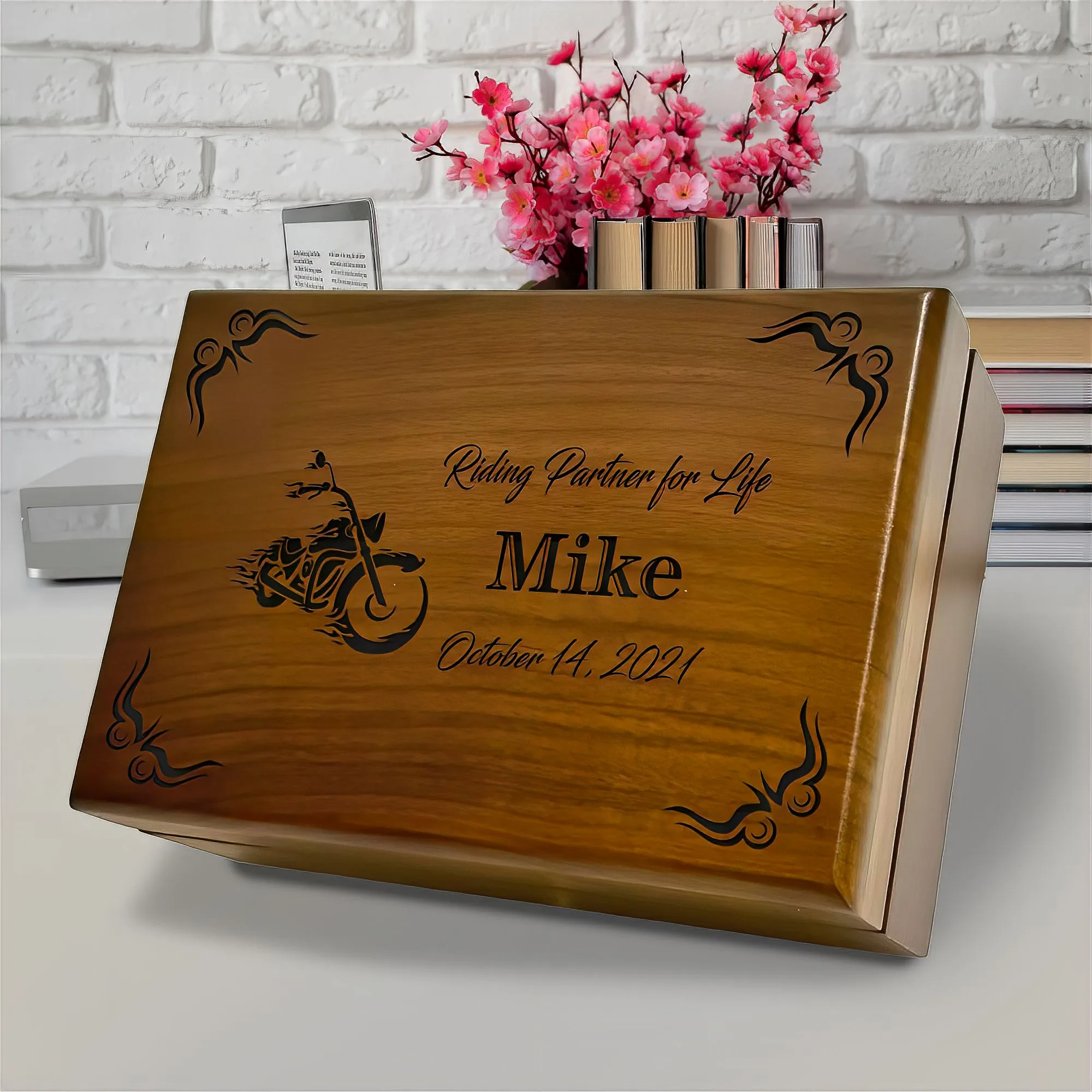 Biker Memory Box: Engraved keepsake box for bikers. Perfect for storing cherished memories.