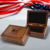A custom keepsake box for US Army memorabilia, designed to hold treasured items and honor military service.