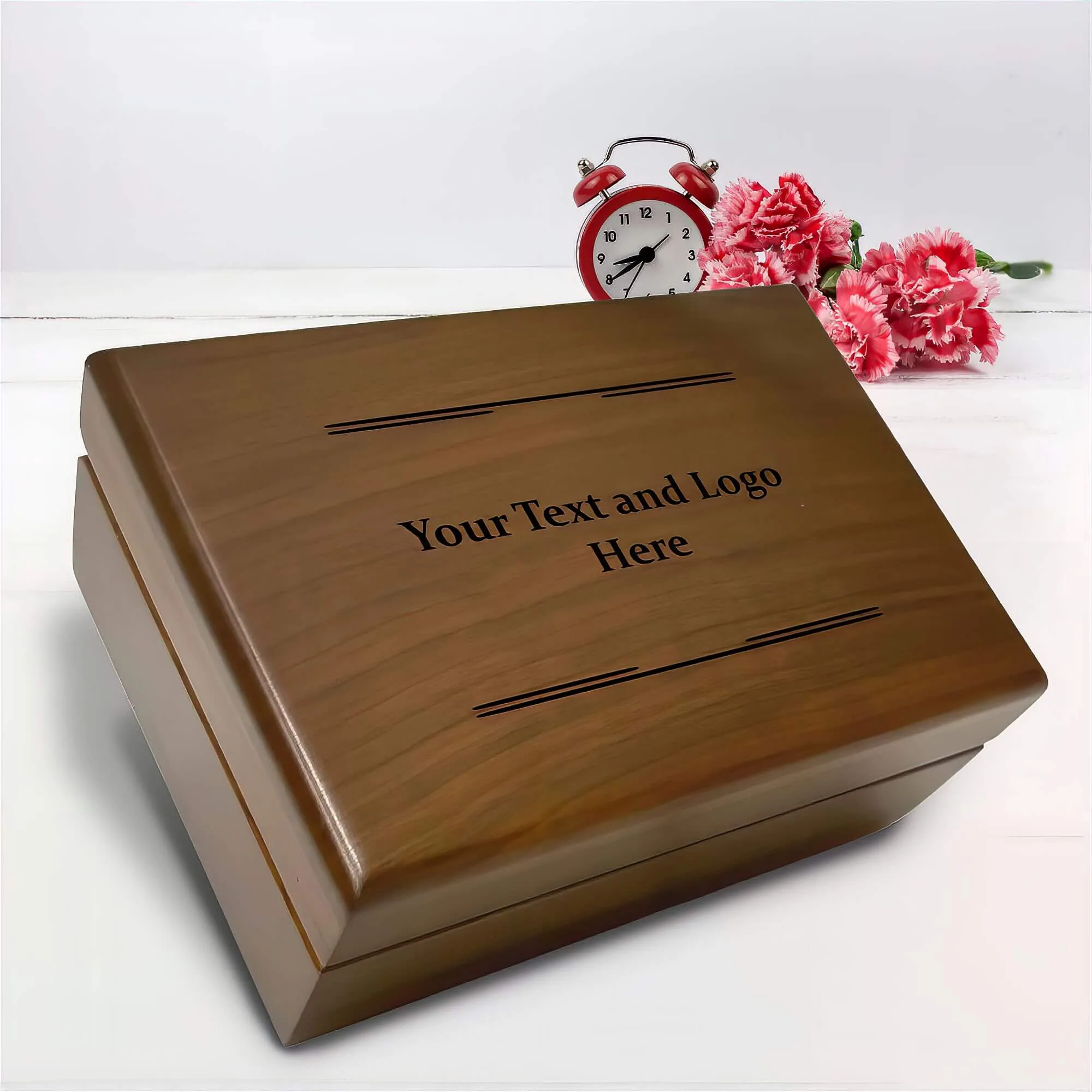Personalized gift box showcasing a company logo, ideal for branding and corporate gifting events