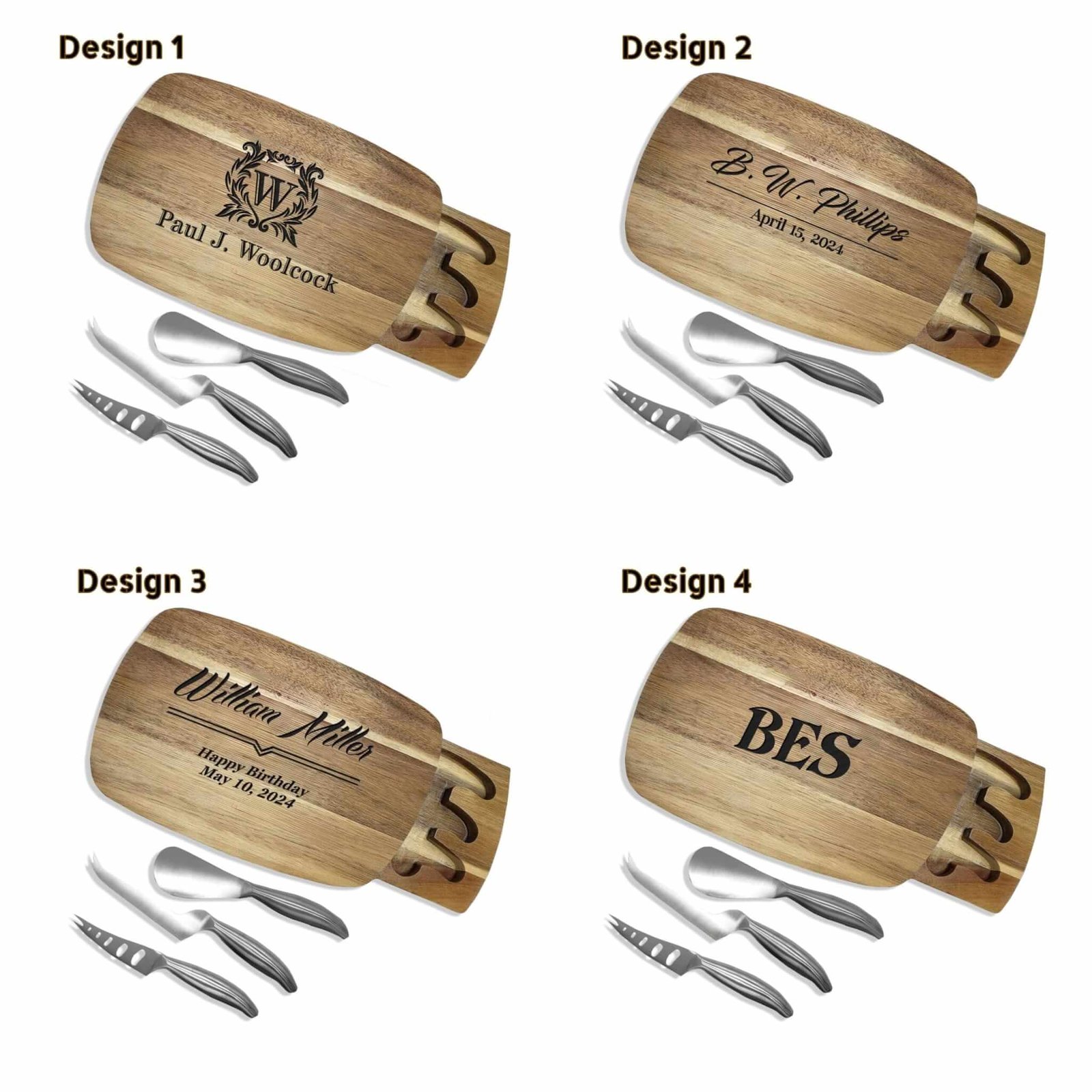 Personalized cheese board set designed for men, featuring a wooden board and various cheese utensils
