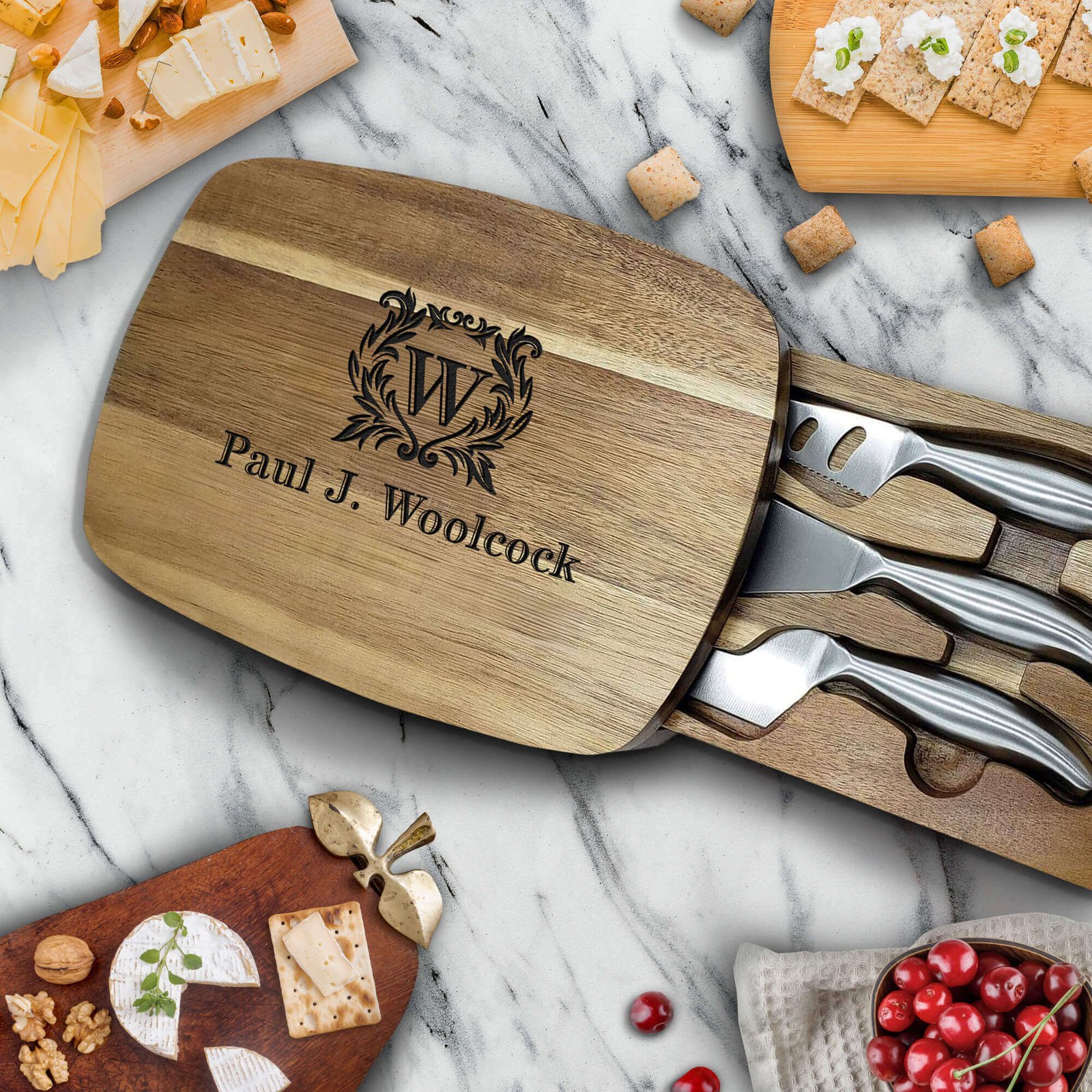 Shop our exquisite collection of personalized engraved charcuterie boards for men. Ideal for celebrations, these boards combine functionality with a personal touch.