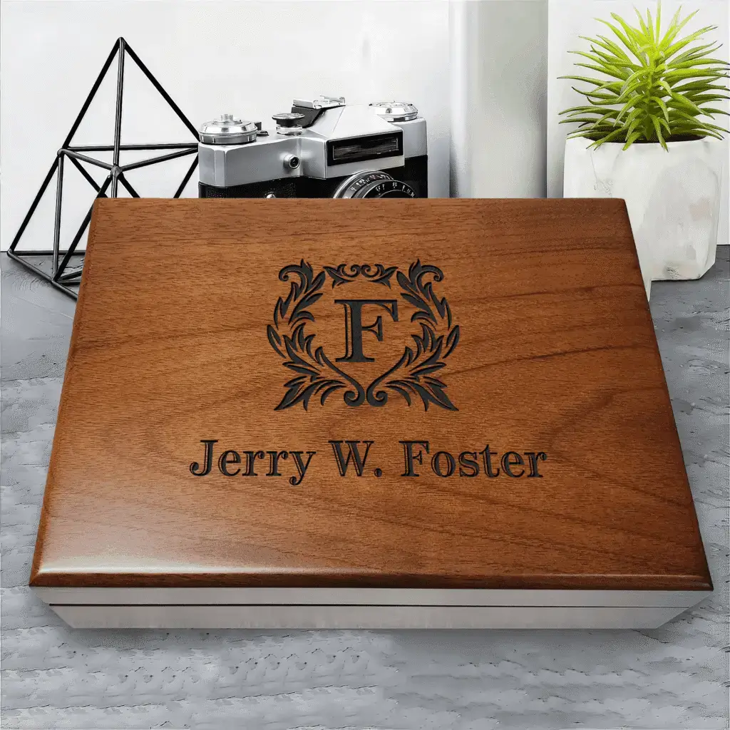 Personalized walnut memory box for him with custom engraved name