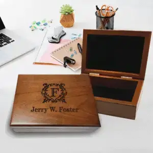 Personalized men’s memory box made from walnut with engraved name