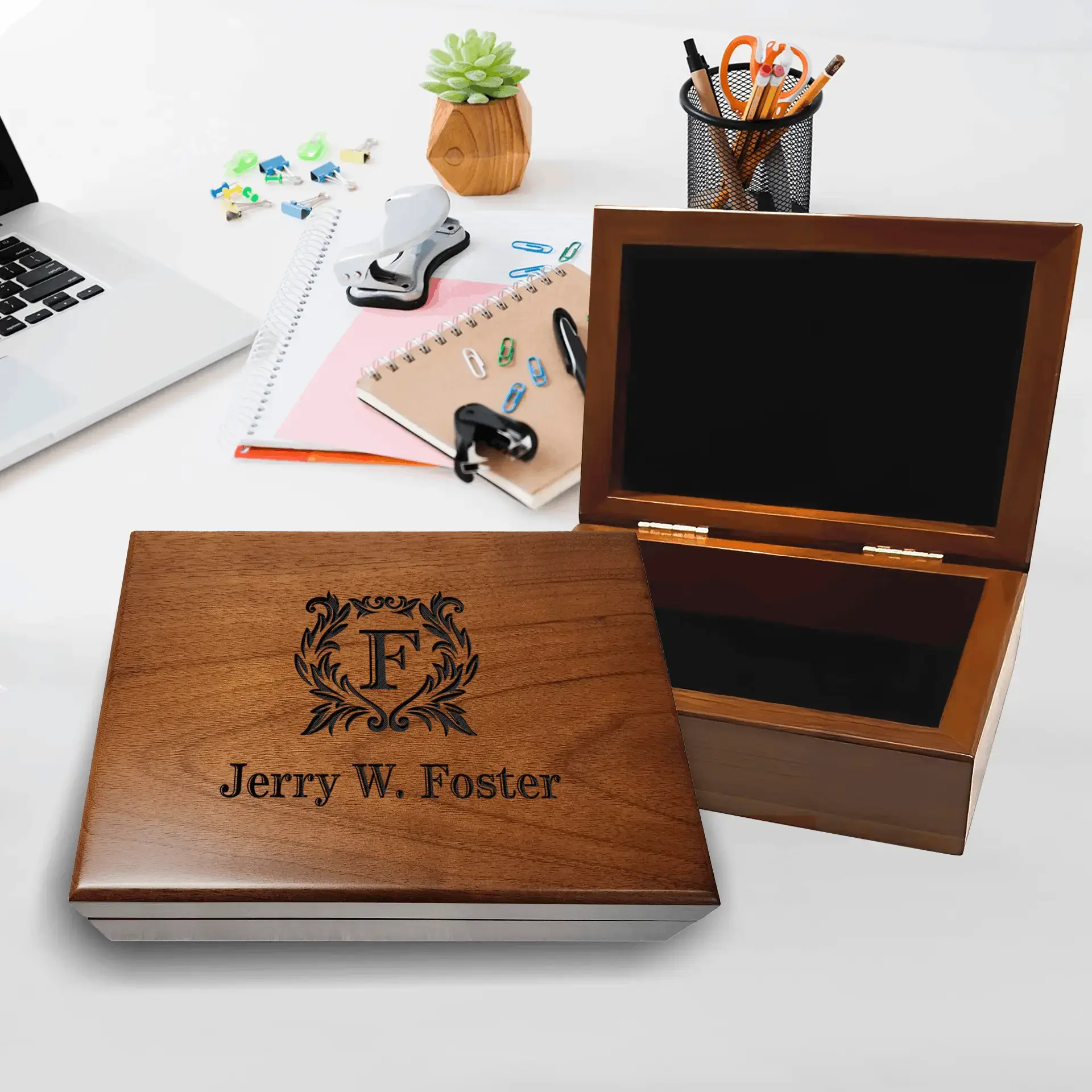 Personalized men’s memory box made from walnut with engraved name