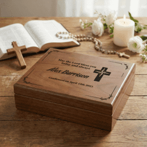 Engraved Baptism Remembrance Box with Compass, Personalized Confirmation Gift for Boys, Communion Keepsake Box, Baptism Gift for Grandson