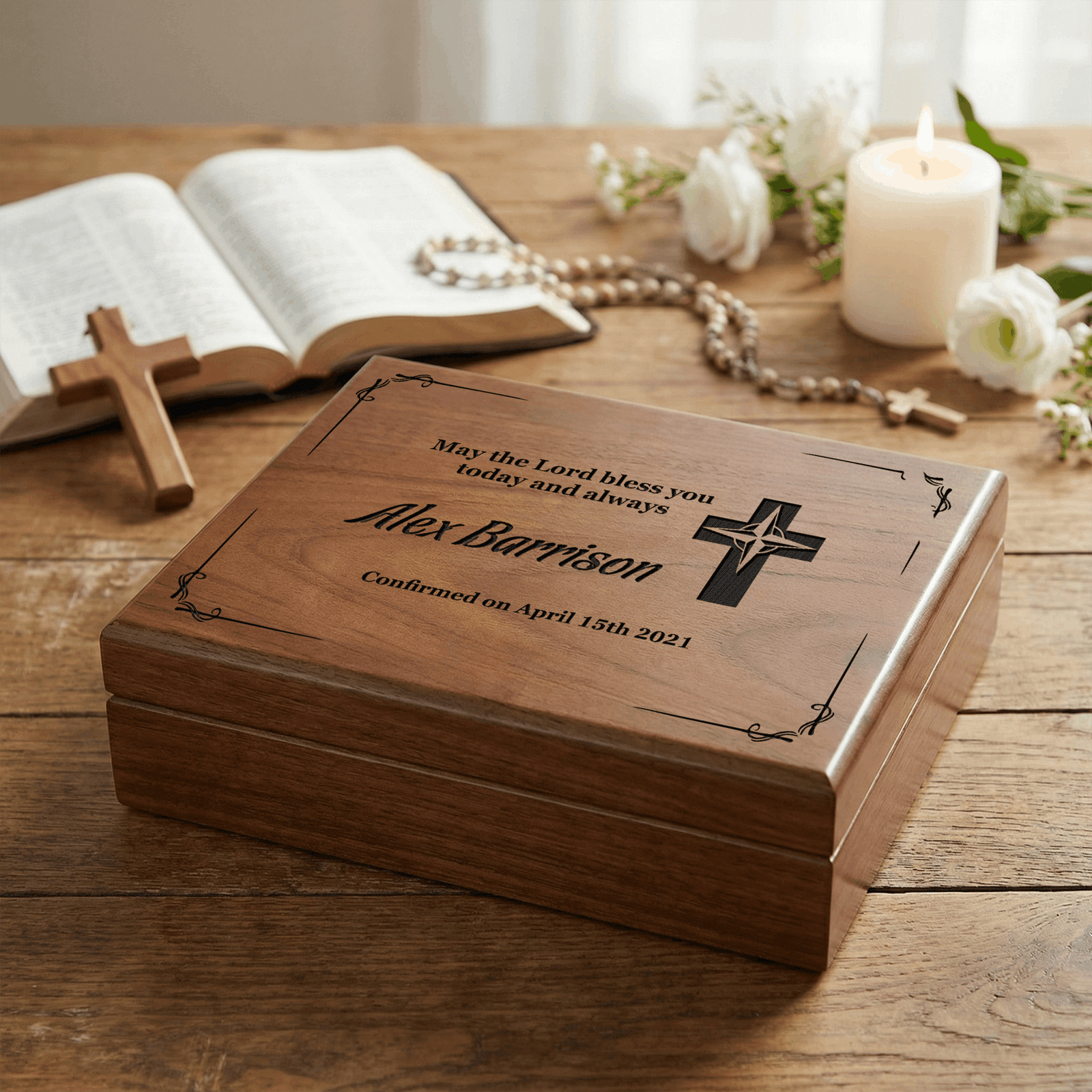 Memory box Baptism Confirmation Compass for Boy - a special keepsake for his religious milestones