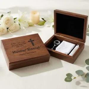 Personalized Baptism Gift, Confirmation Gifts for Grandson, First Communion Keepsake Box,  Christening Memory Box, Baptism Gifts for Boys