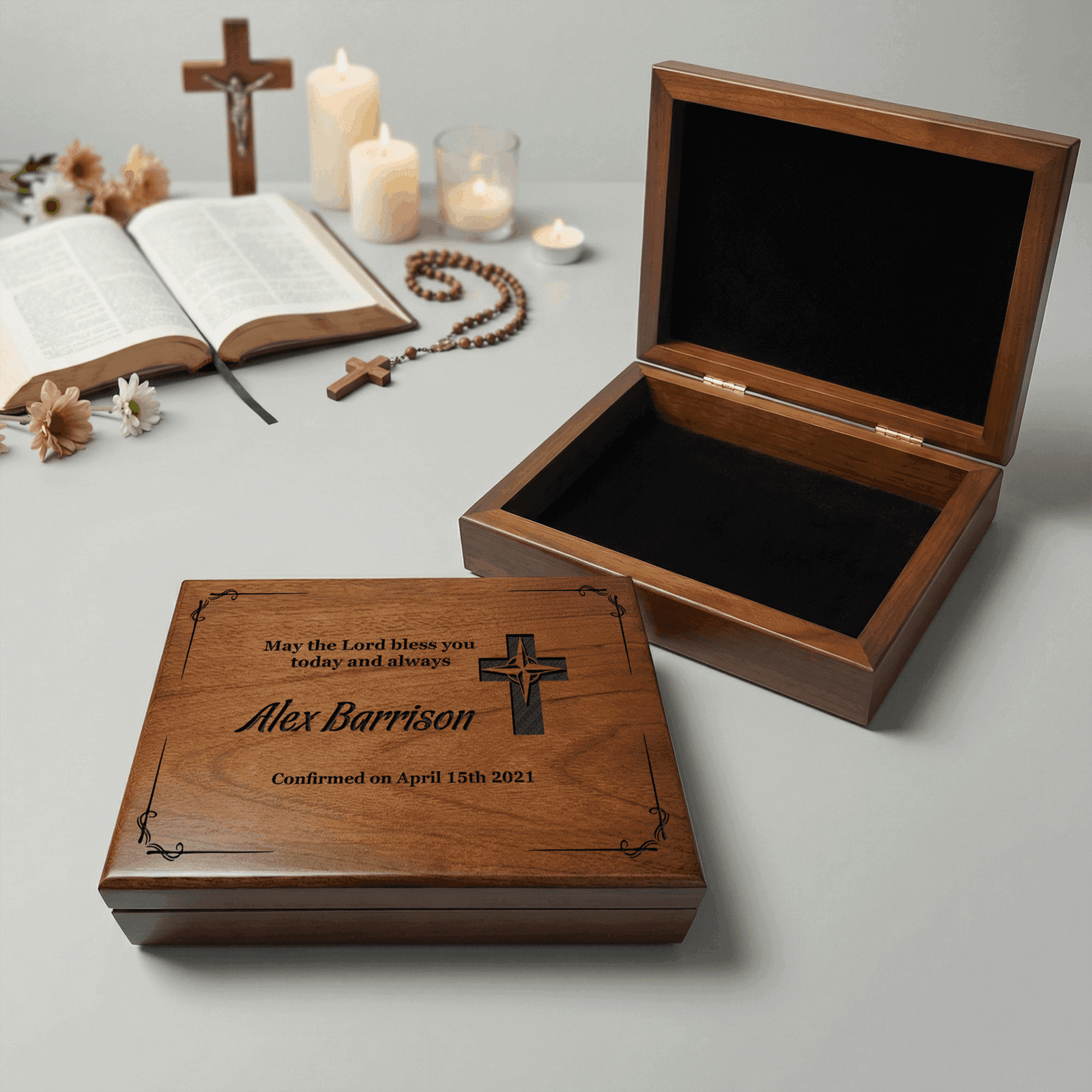 Custom engraved christening gift for grandson, featuring a heartfelt message and elegant design.