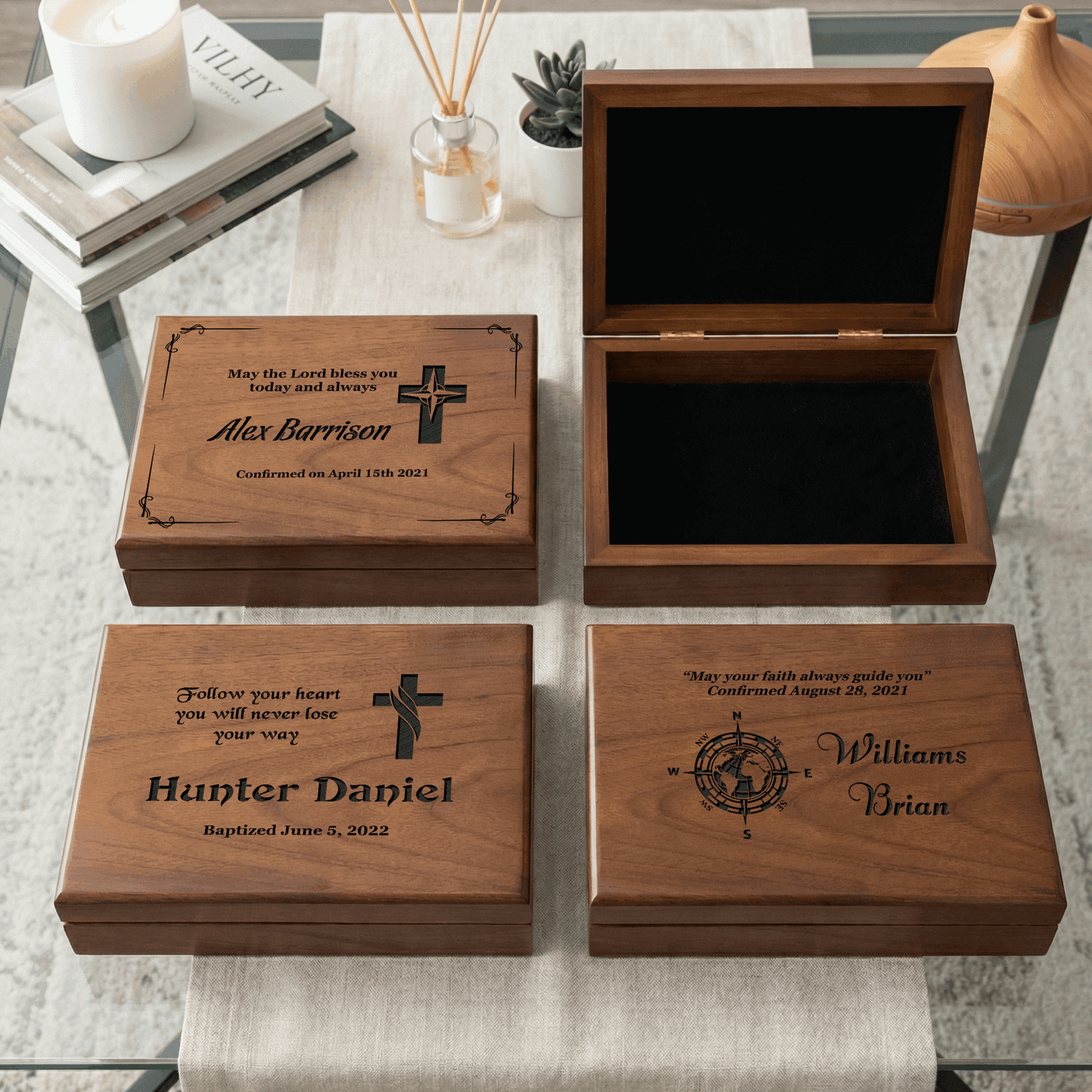Handmade wooden box, ideal for Confirmation gifts, with a personalized touch.