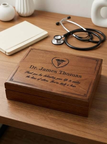 Elegant wooden gift box for a doctor: appreciation gifts for the docto