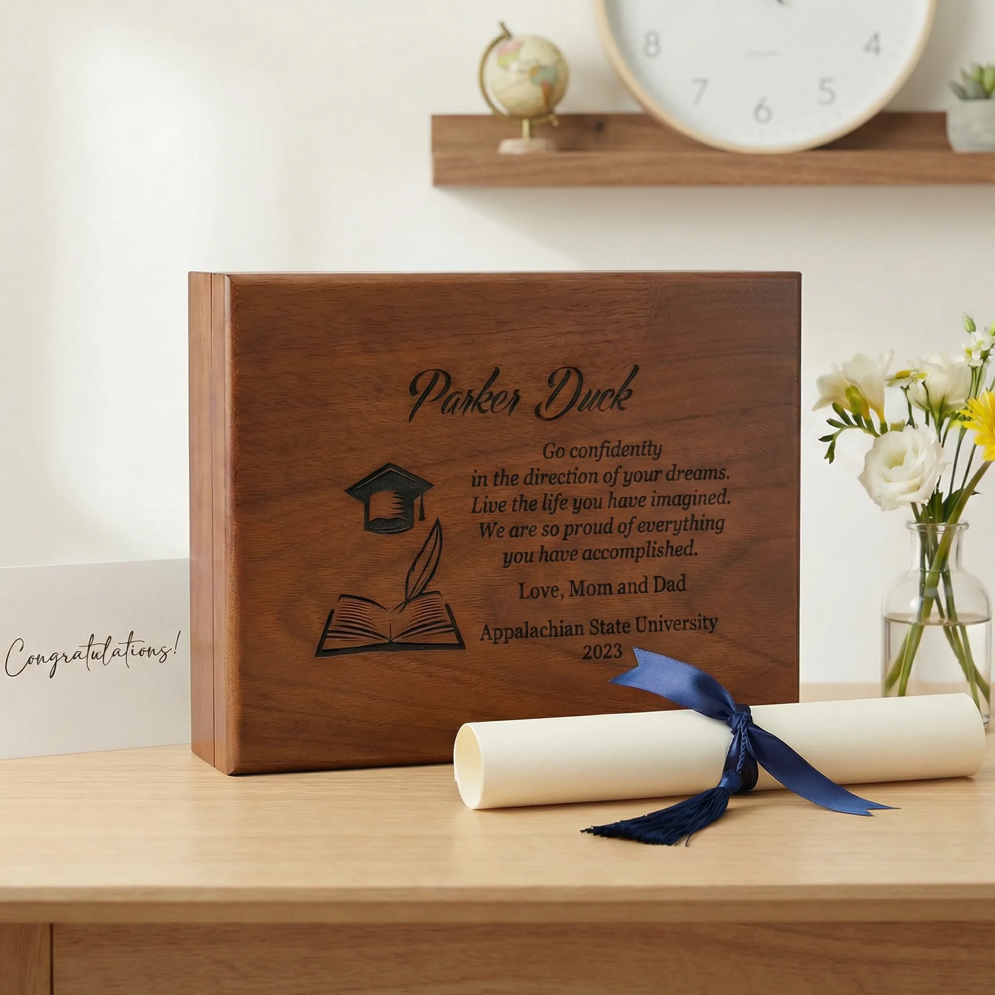 Customized keepsake box for graduation, serving as a meaningful gift to store and celebrate memorable moments.