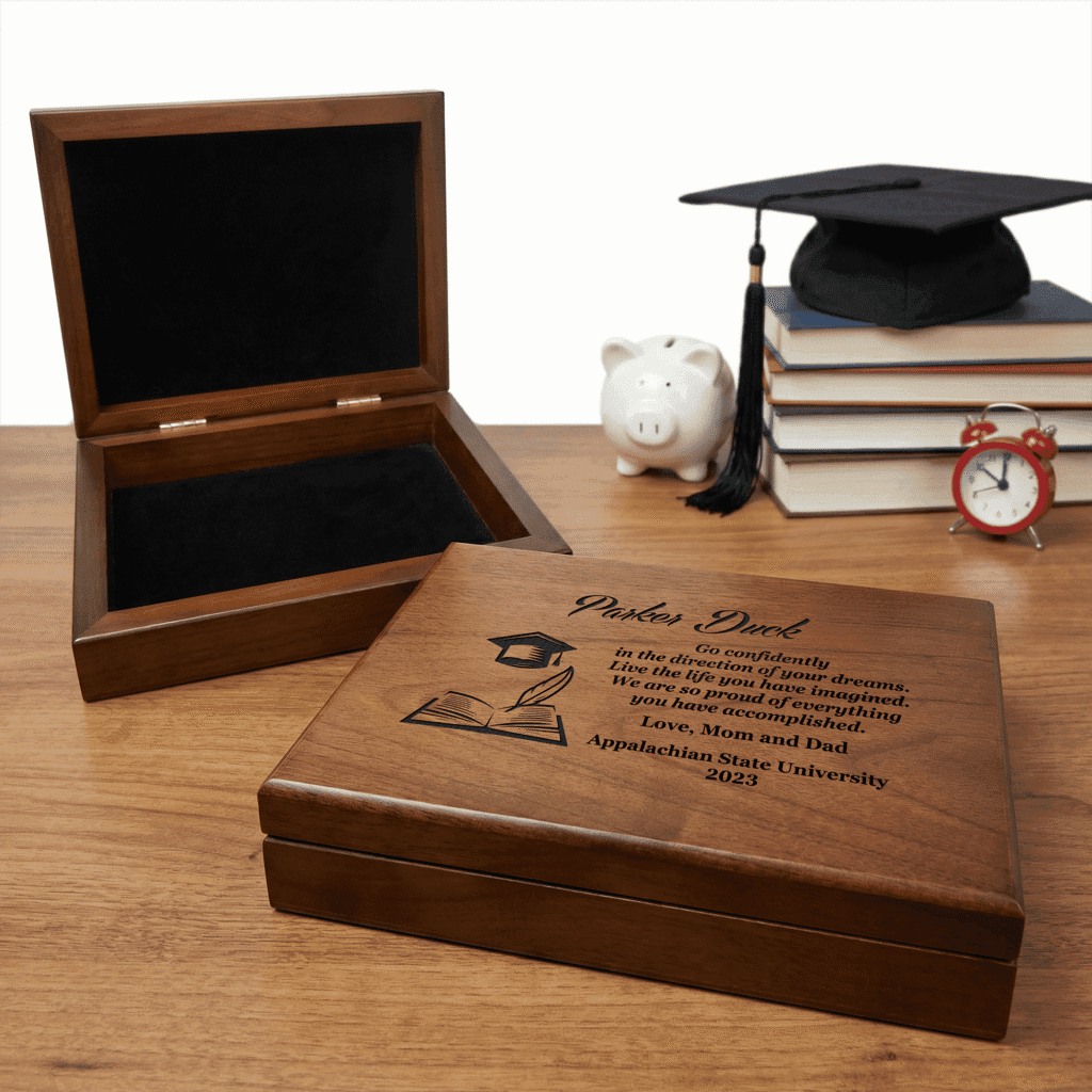 Personalized graduation memory box for high school or college graduate
