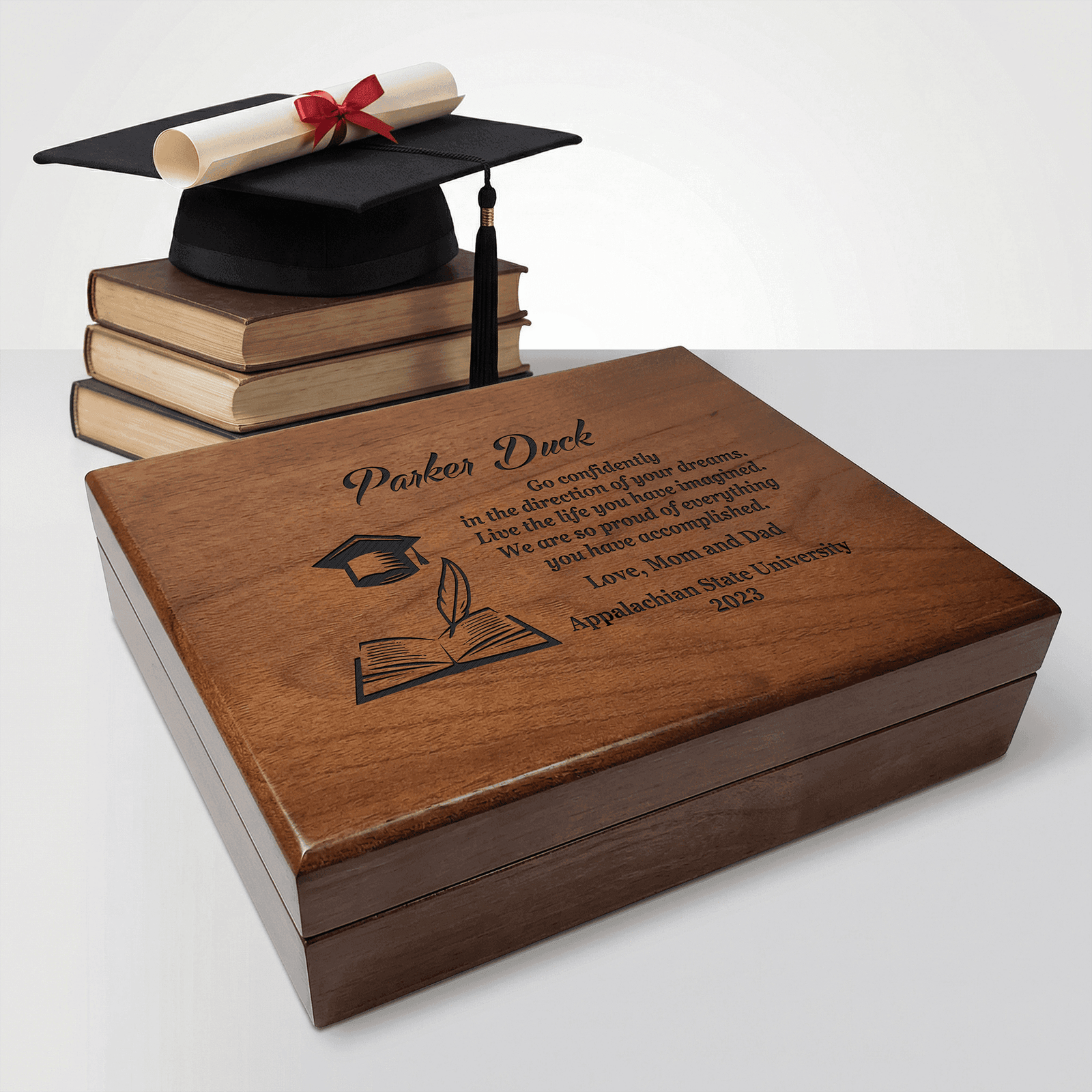 Personalized Keepsake Box with Graduation Cap: A special box to cherish memories from graduation day.