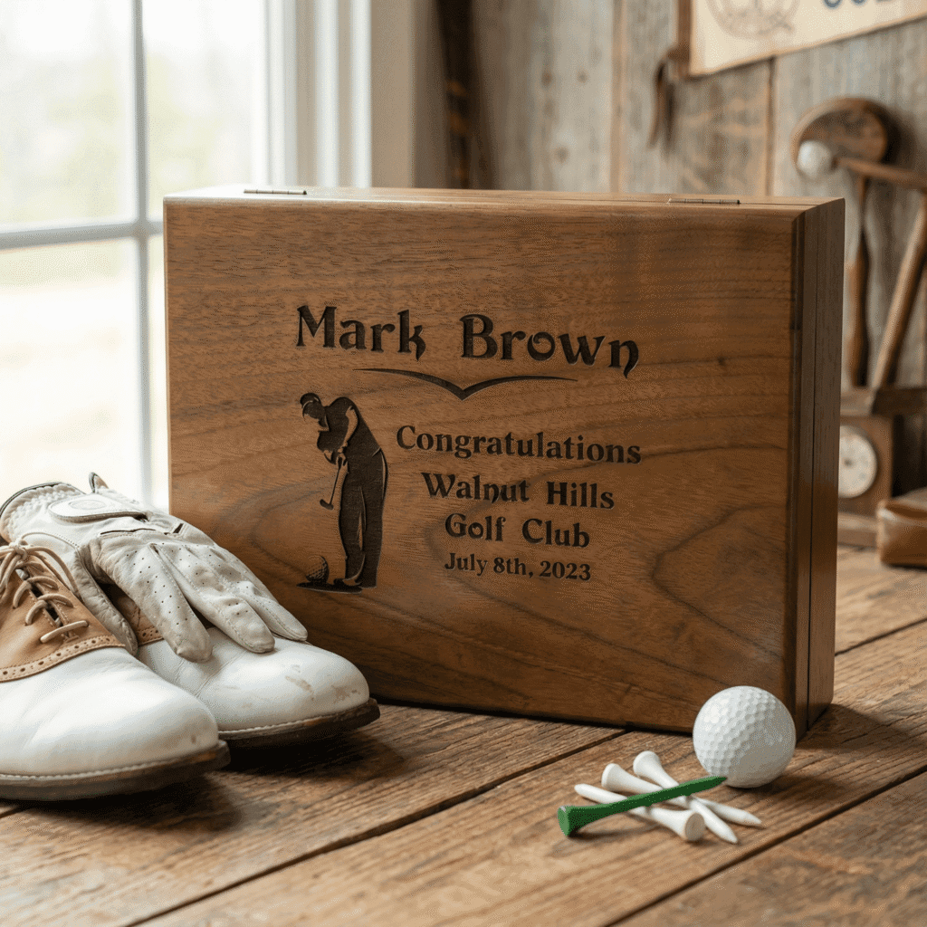 Personalized walnut golf ball box engraved retirement gift for golfer
