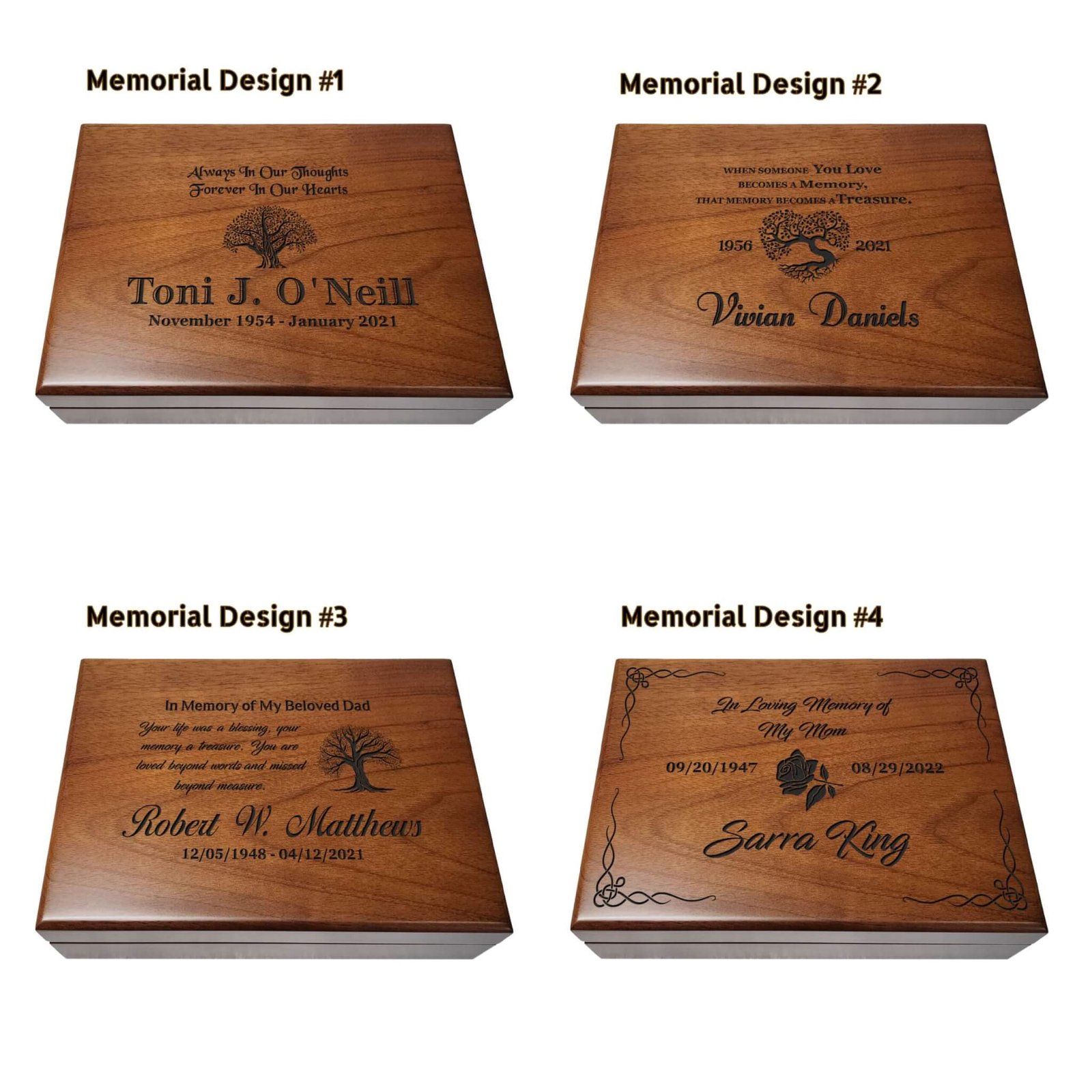 Custom engraved wooden box with a heartfelt tribute to a cherished loved one. A beautiful keepsake to honor their memory.